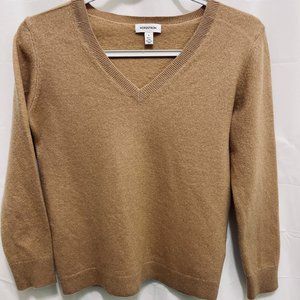 Nordstrom Women’s Cashmere Sweater, Size L, V neckline, Camel